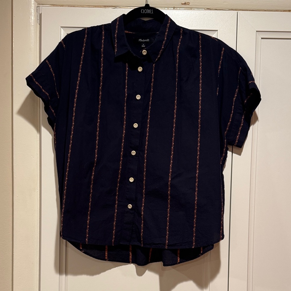 Madewell Dark Blue and Orange Striped Button-Down Shirt